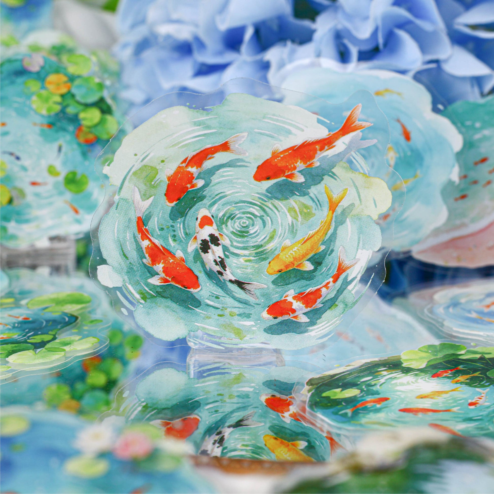 Clear Pond Reflecting Carp Sticker for journaling and scrapbooking