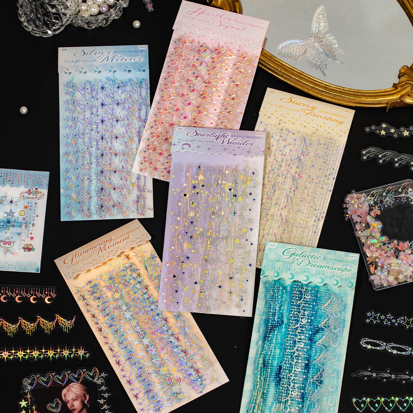 Starlight Laser Silver Long Sticker for journaling and scrapbooking