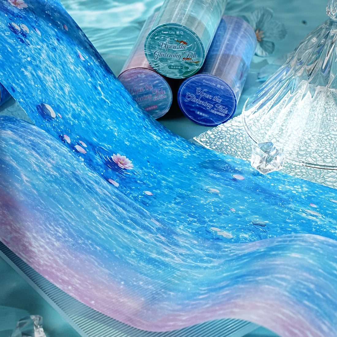 Shimmering water surface PET tape roll for landscape journal backgrounds