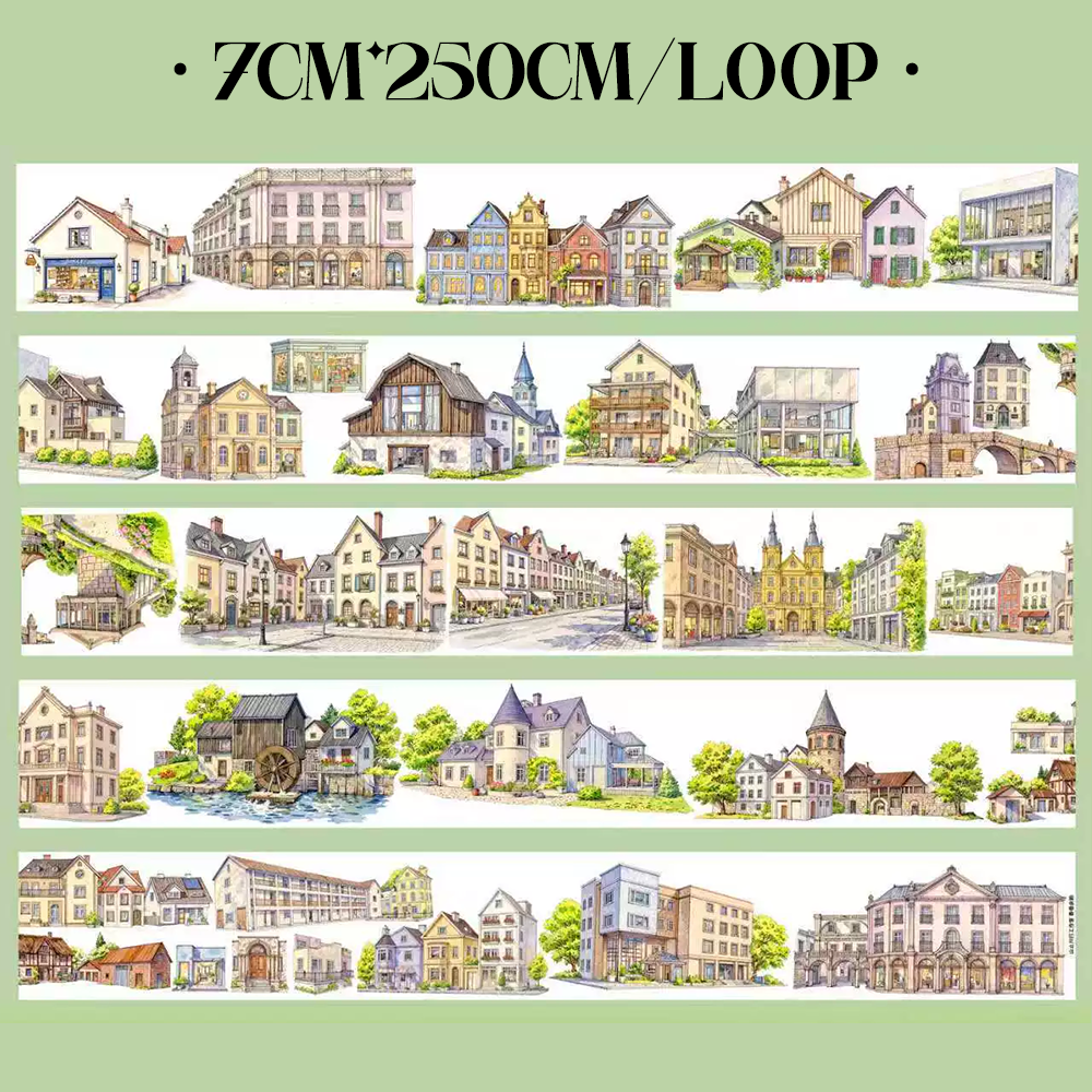 【SZCX】Springtime City Alley Landscape PET Tape For Scrapbooking and Journaling