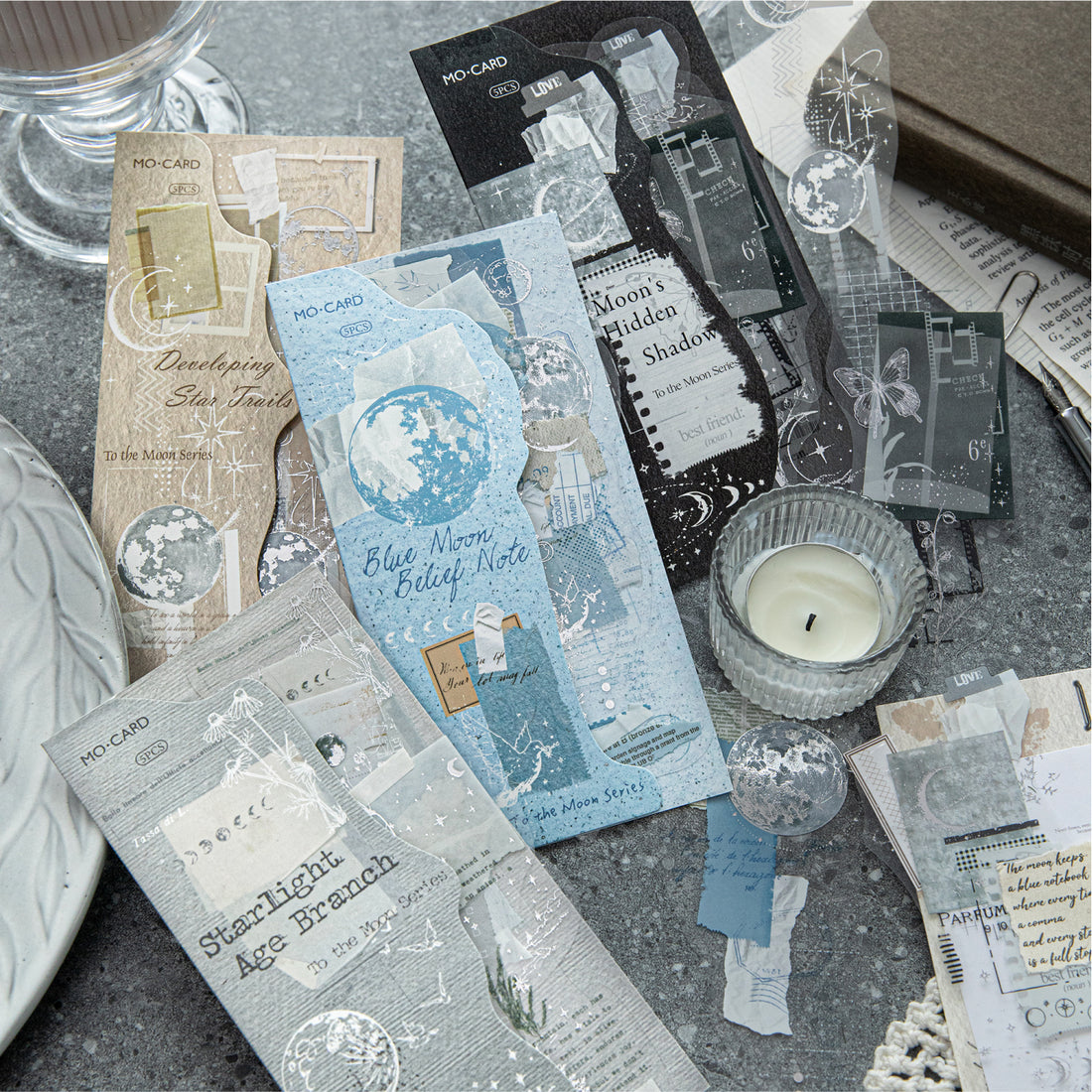 3D Silver Foiled Stars and Moons on Paper PET Stickers