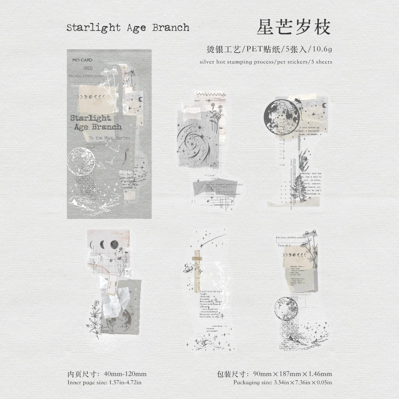 3D Silver Foiled Stars and Moons on Paper PET Stickers