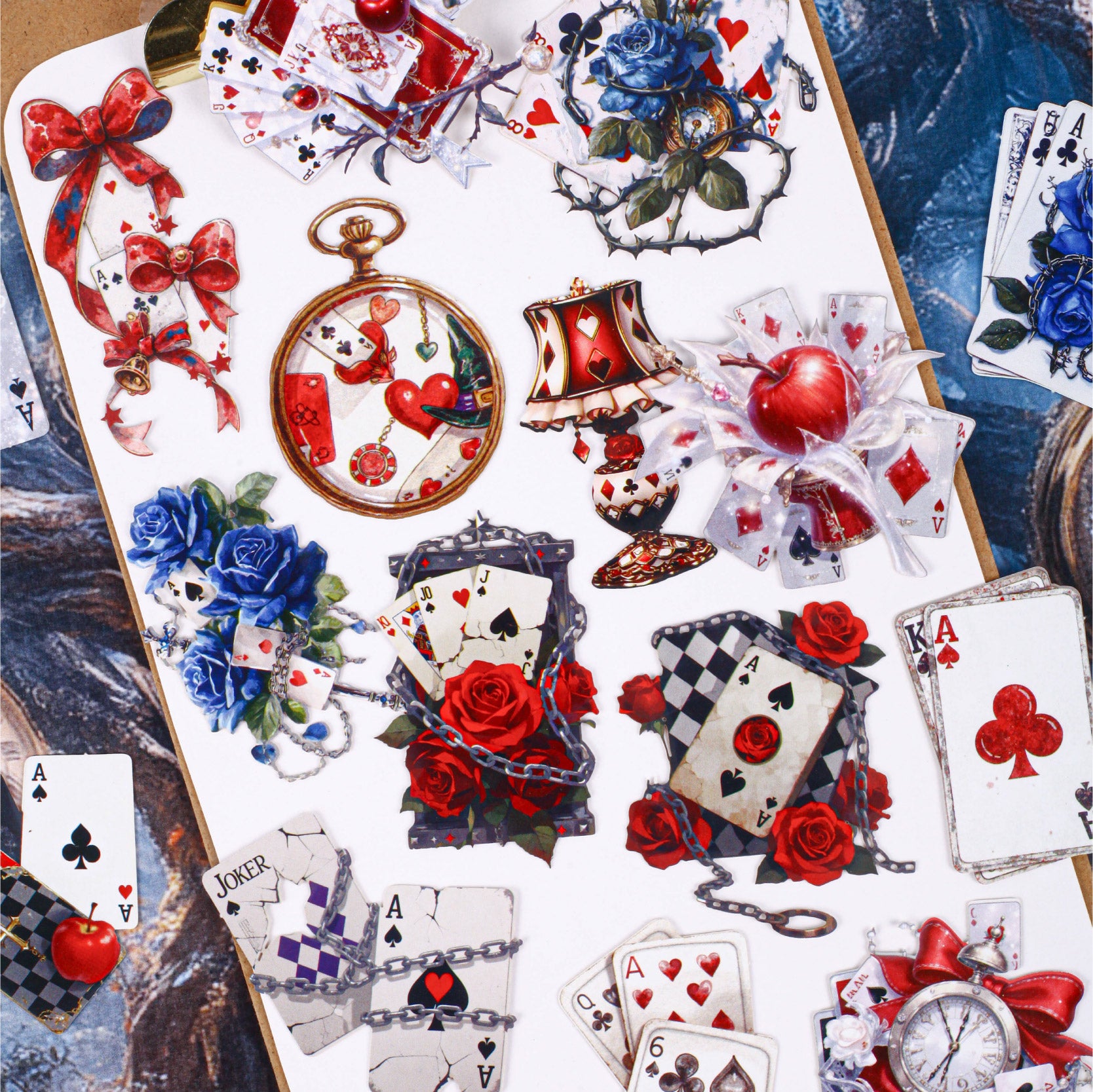 Playing Card Floral Theme Stickers for journaling and scrapbooking