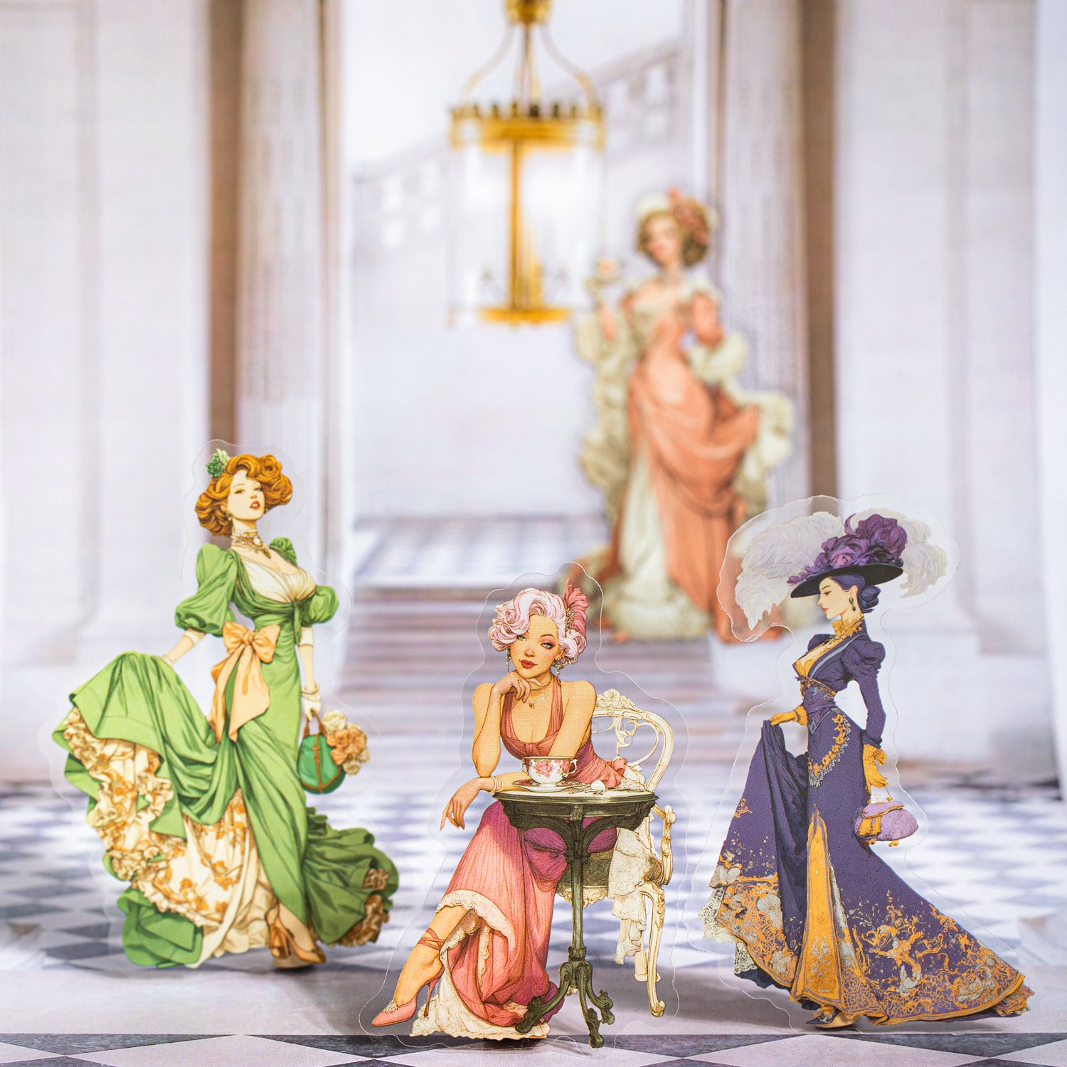 Rococo Dinner Banquet Vintage Characters PET Sticker for journaling and scrapbooking