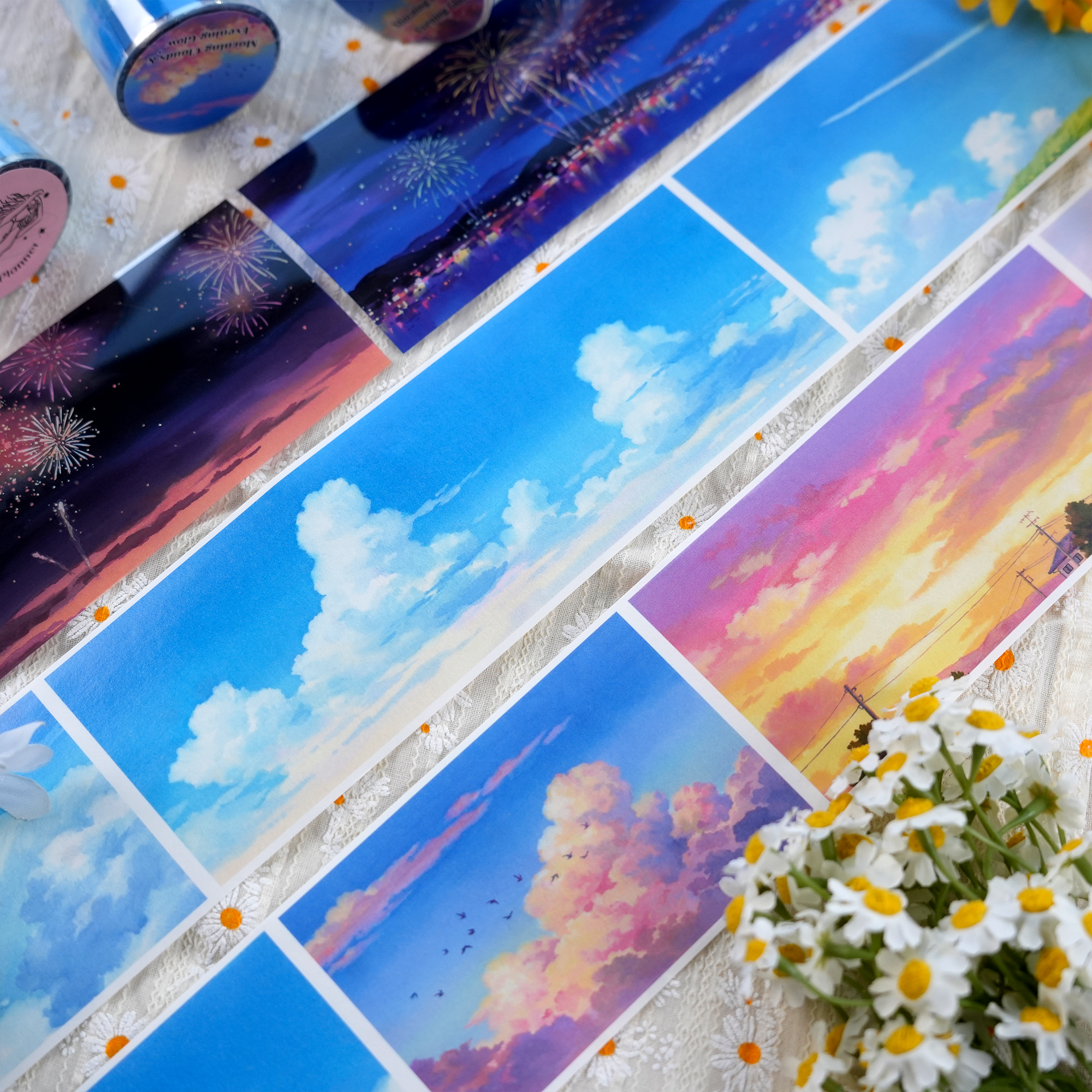 【MOOBOOM】Morning Clouds & Evening Glow Sky View PET Landscaping Tape