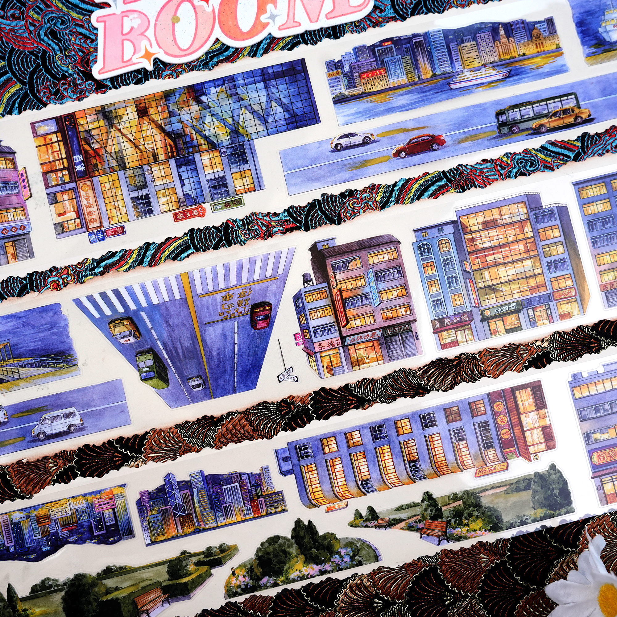 【MOOBOOM】Hong Kong Night  Pre-cut PET Landscaping Tape