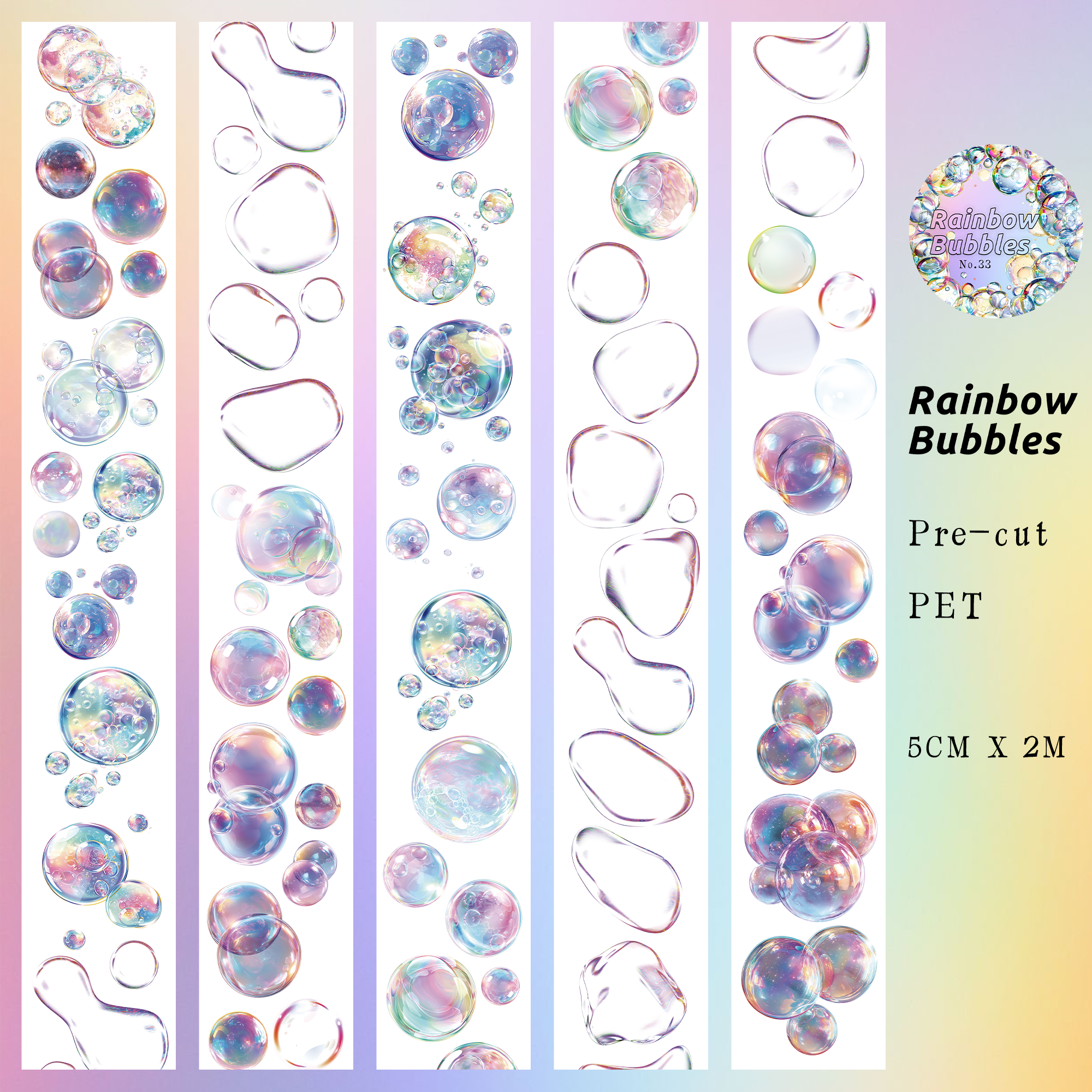 Rainbow Bubbles Rainbow Coating Pre-cut PET Tape | No.33 | MOOBOOM Design