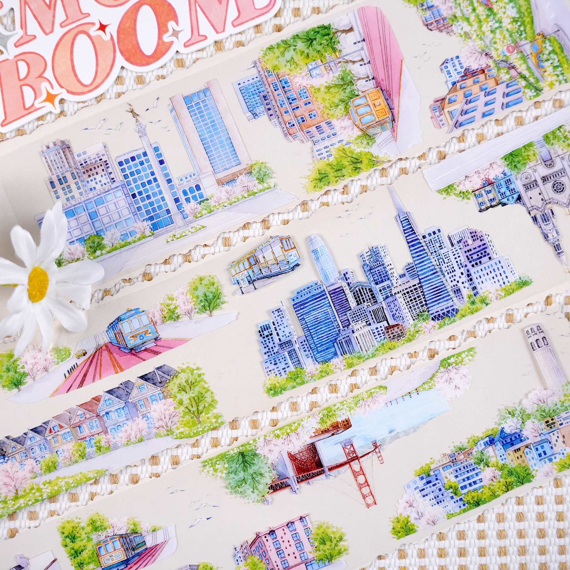 MOOBOOM San Francisco City pre-cut PET tape with urban landscape illustration