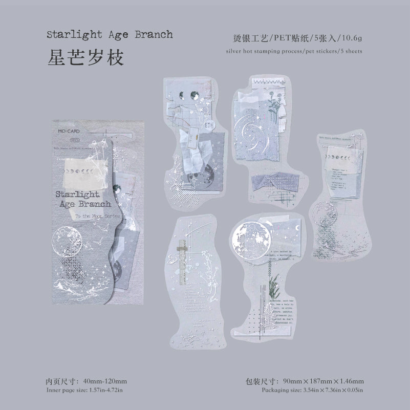 3D Silver Foiled Stars and Moons on Paper PET Stickers