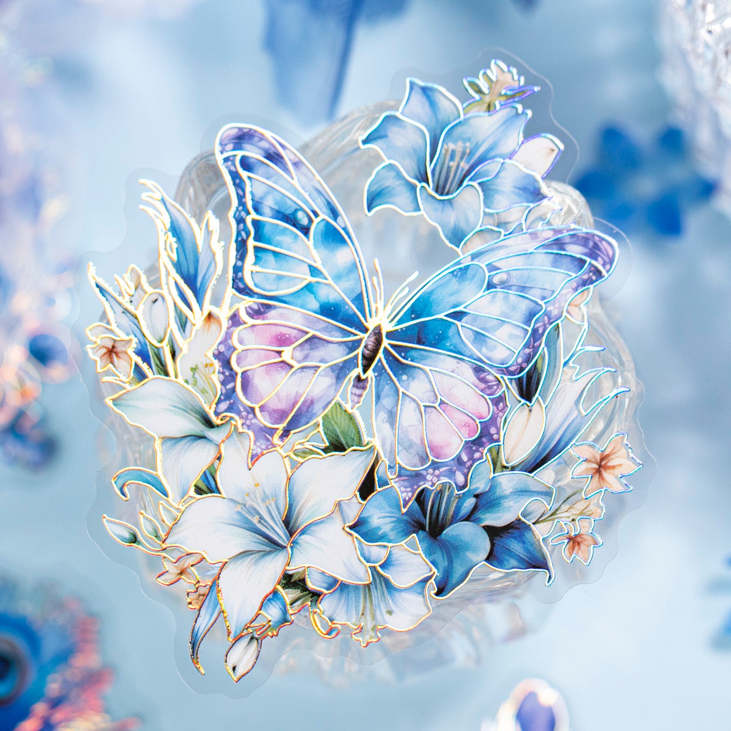 Sea of Blue Flowers Scrapbooking Journal PET Sticker