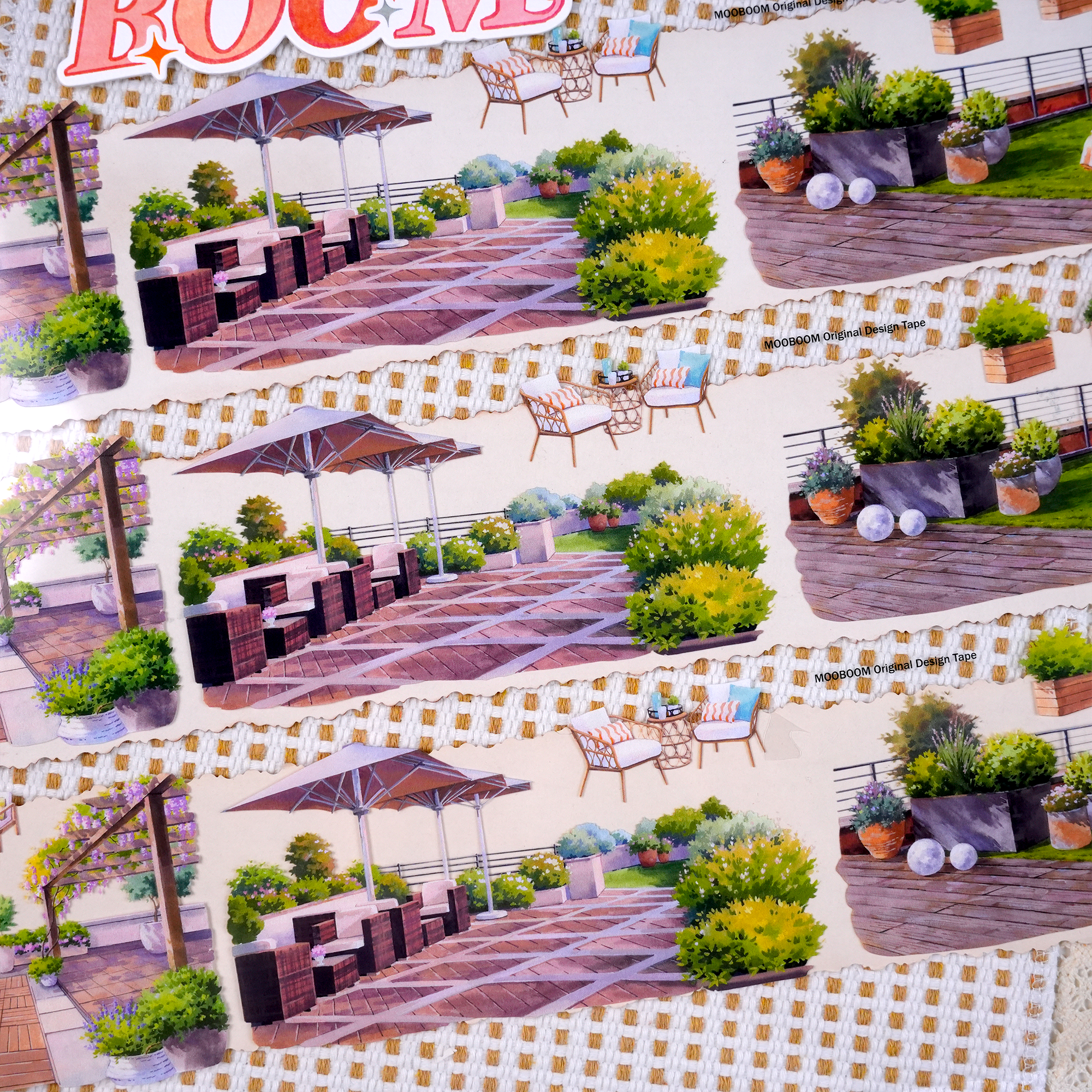green shaded terrace landscape PET tape journaling craft | MOOBOOM Original Designs
