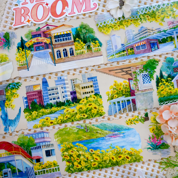 【XT】Sunflower Town Landscape Tape for journaling and scrapbooking