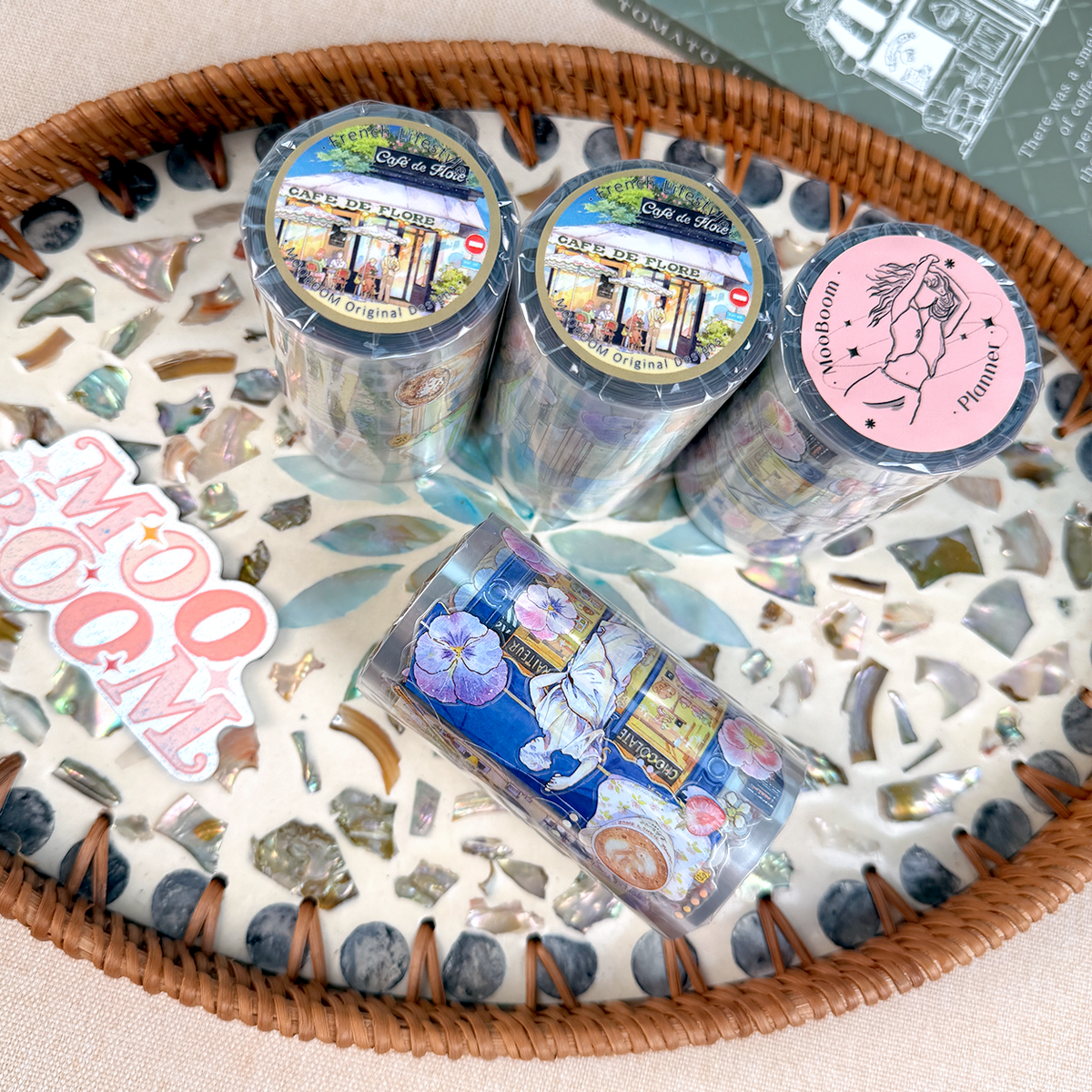 MOOBOOM French Lifestyle 8 cm pre-cut PET tape roll for journaling and scrapbooking