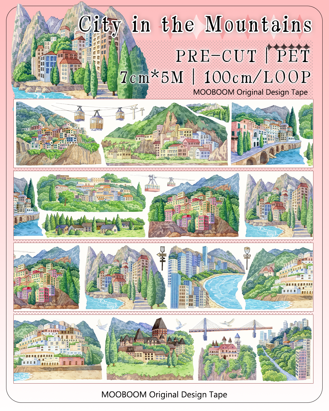 【MOOBOOM】 City in the Mountains Pre-cut Landscape PET Tape