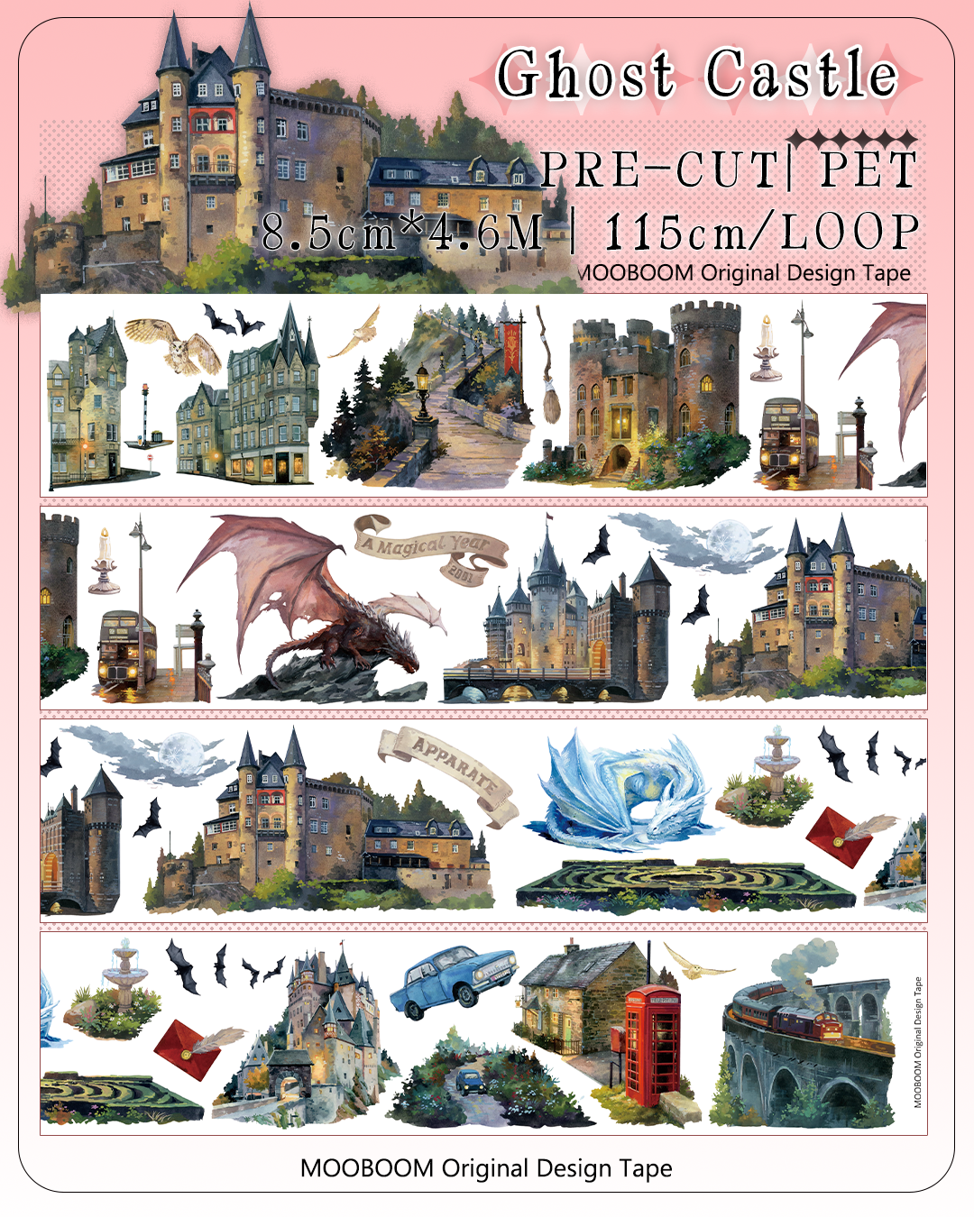 【MOOBOOM】Ghost Castle Pre-cut Landscape PET Tape for Journaling | MOOBOOM