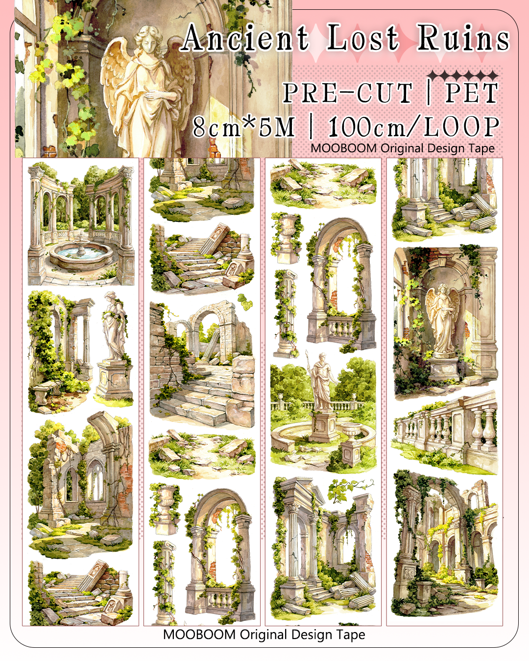 【MOOBOOM】Ancient Lost Ruins Pre-cut Landscape PET Tape