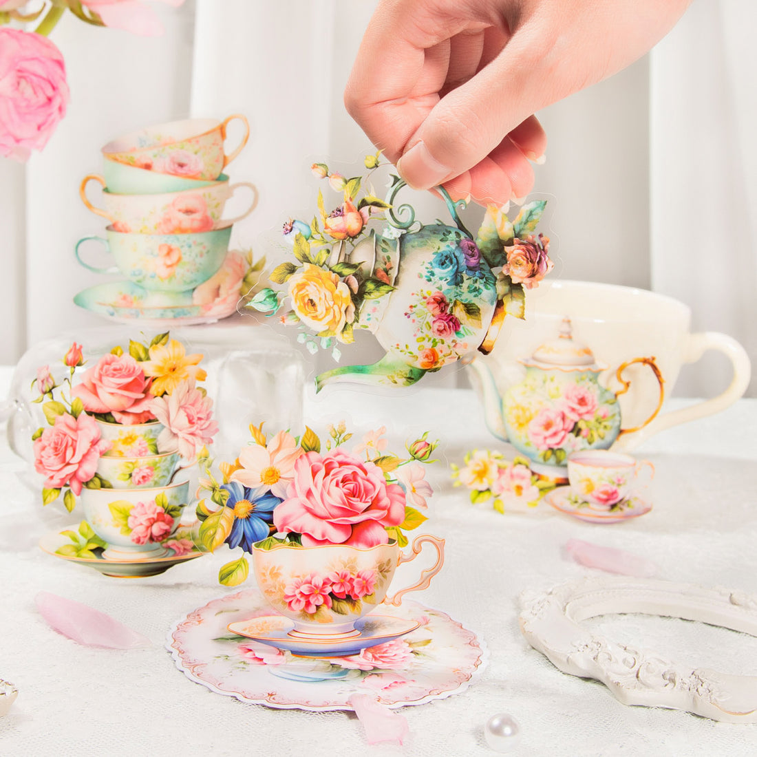 Floral Tea Set PET Stickers