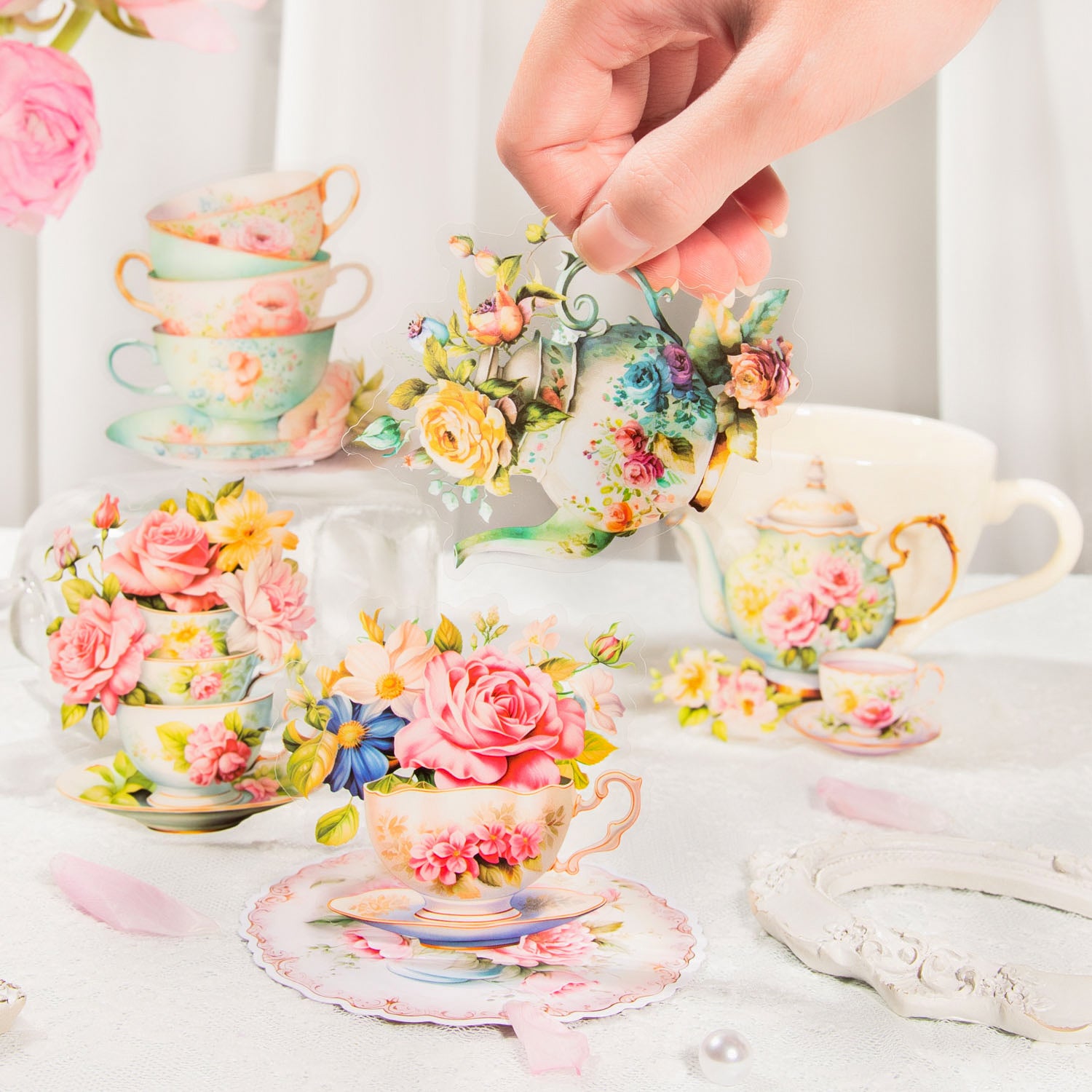 Floral Tea Set PET Stickers