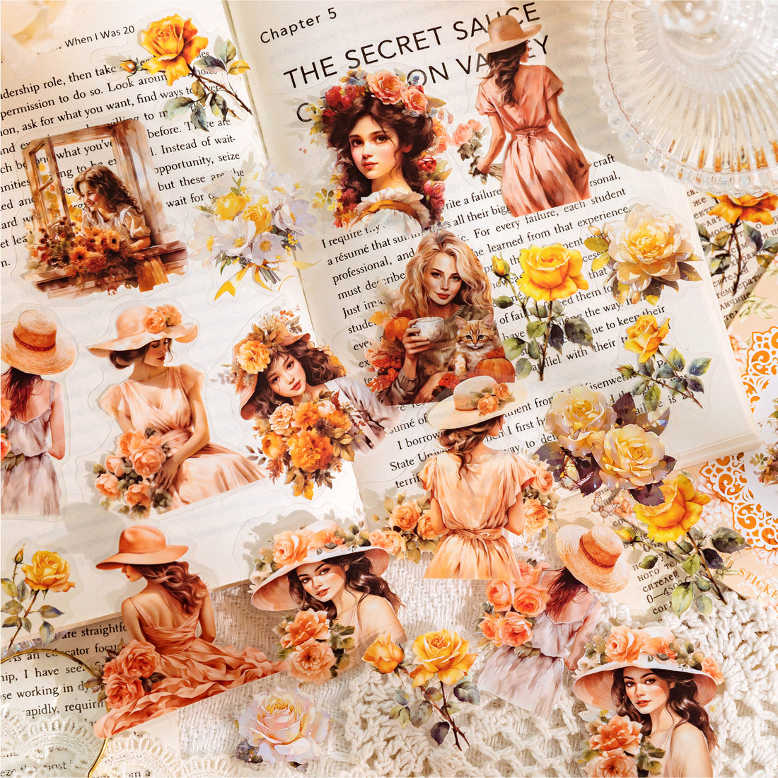 Girl and Flower Scrapbooking Journaling PET Sticker