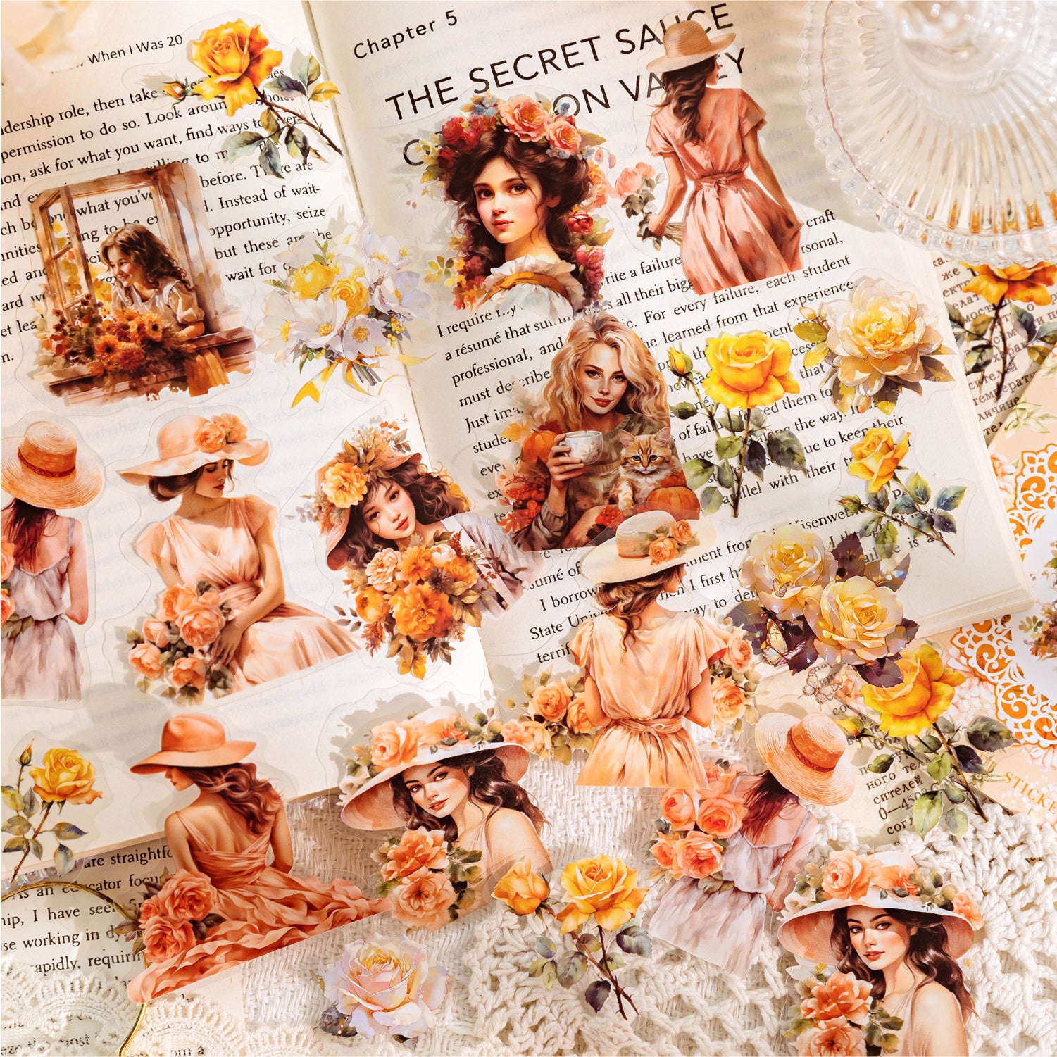 Girl and Flower Scrapbooking Journaling PET Sticker