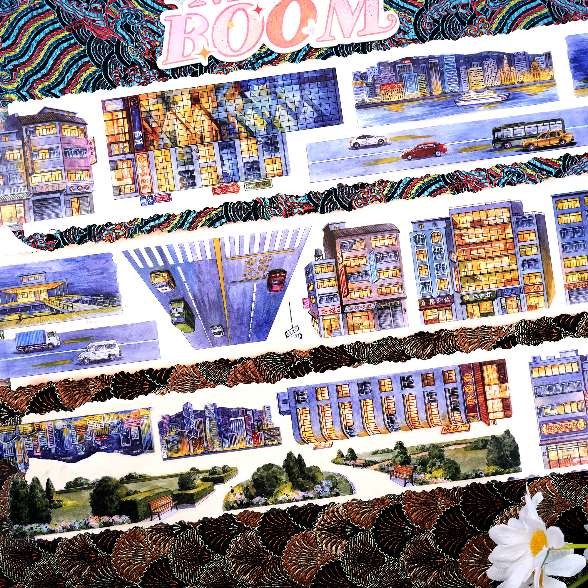 【MOOBOOM】Hong Kong Night  Pre-cut PET Landscaping Tape