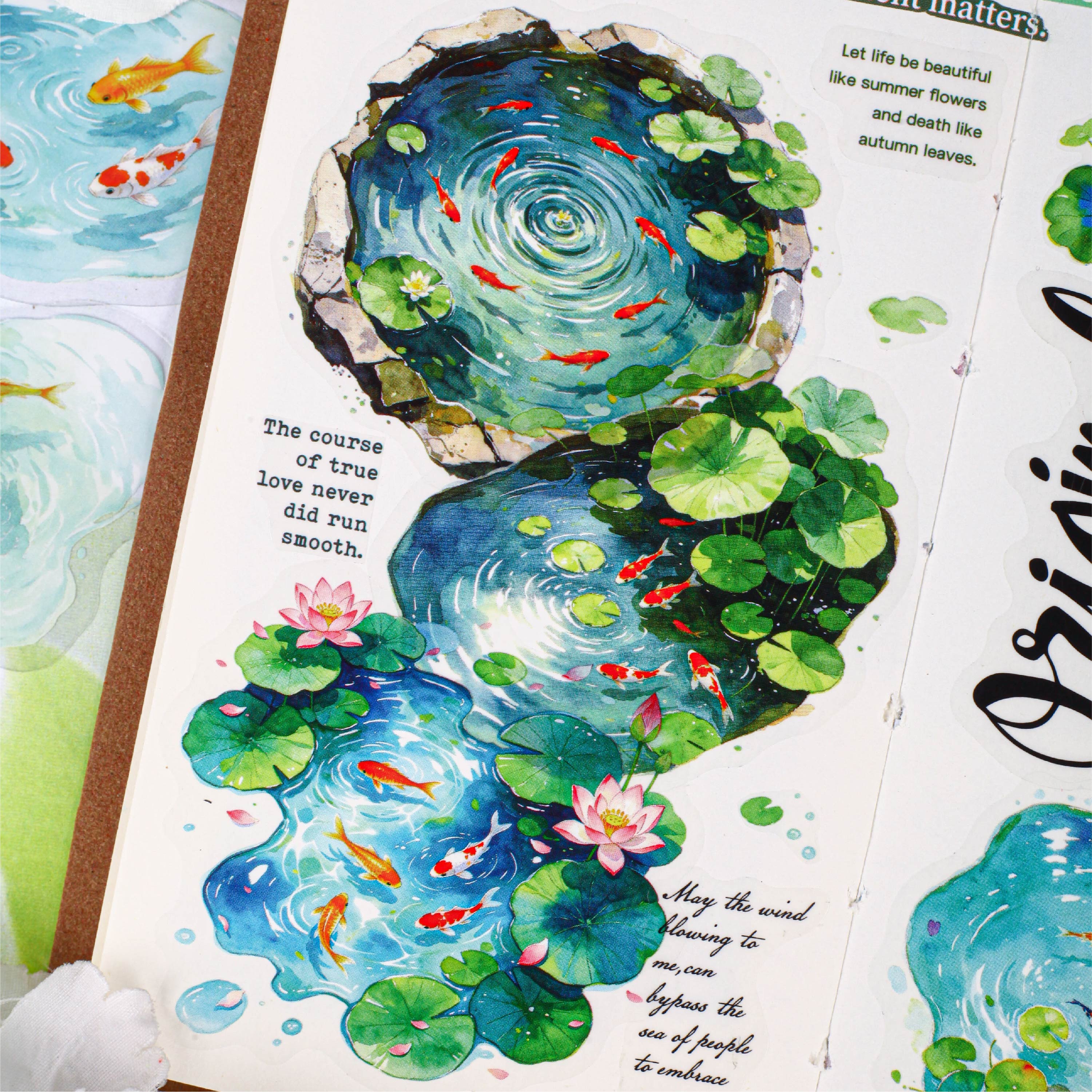 Clear Pond Reflecting Carp Sticker for journaling and scrapbooking