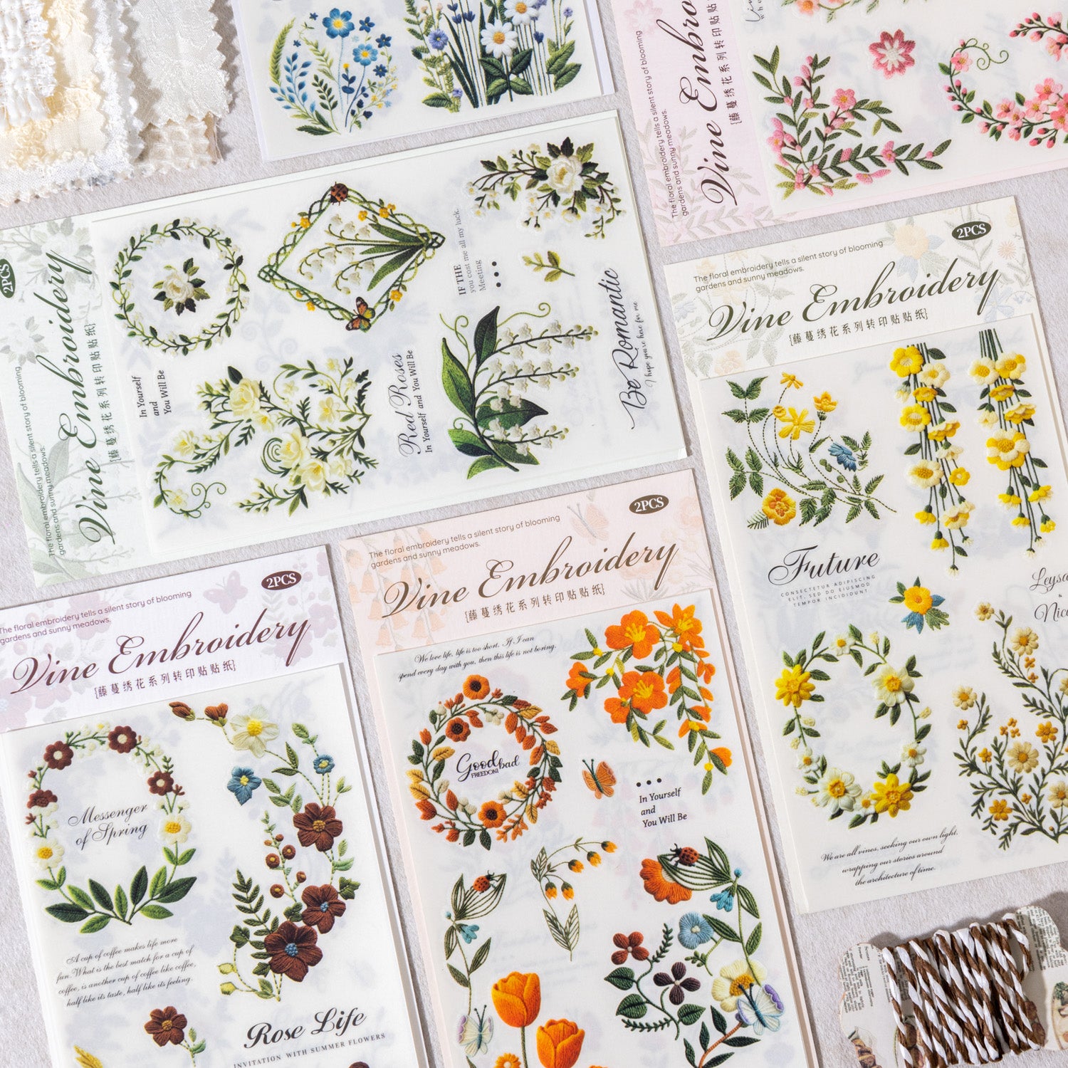 Vine and Embroidery Floral Transfer Sticker