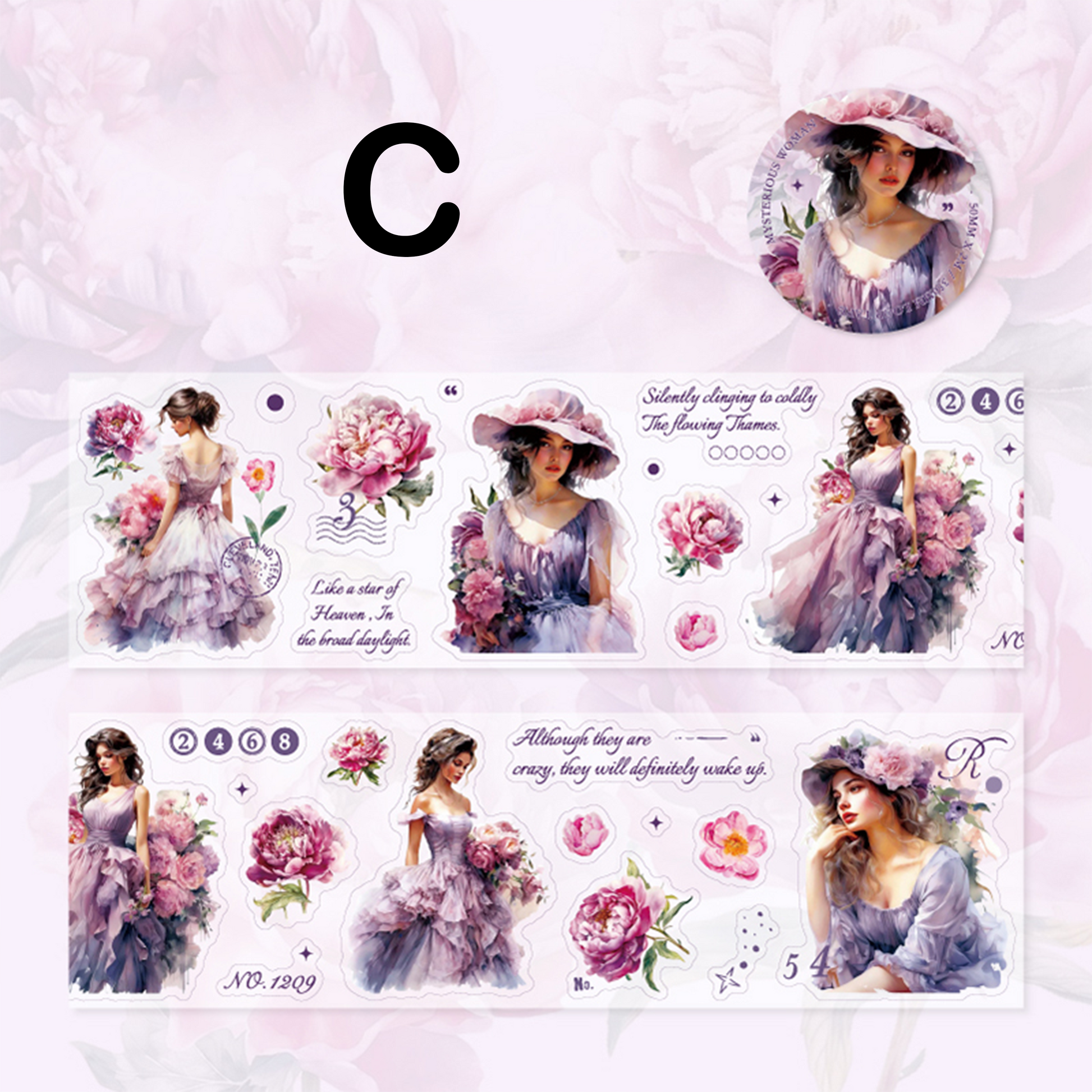 Girl Among Flowers Pre-cut Scrapbook Journal PET Tape