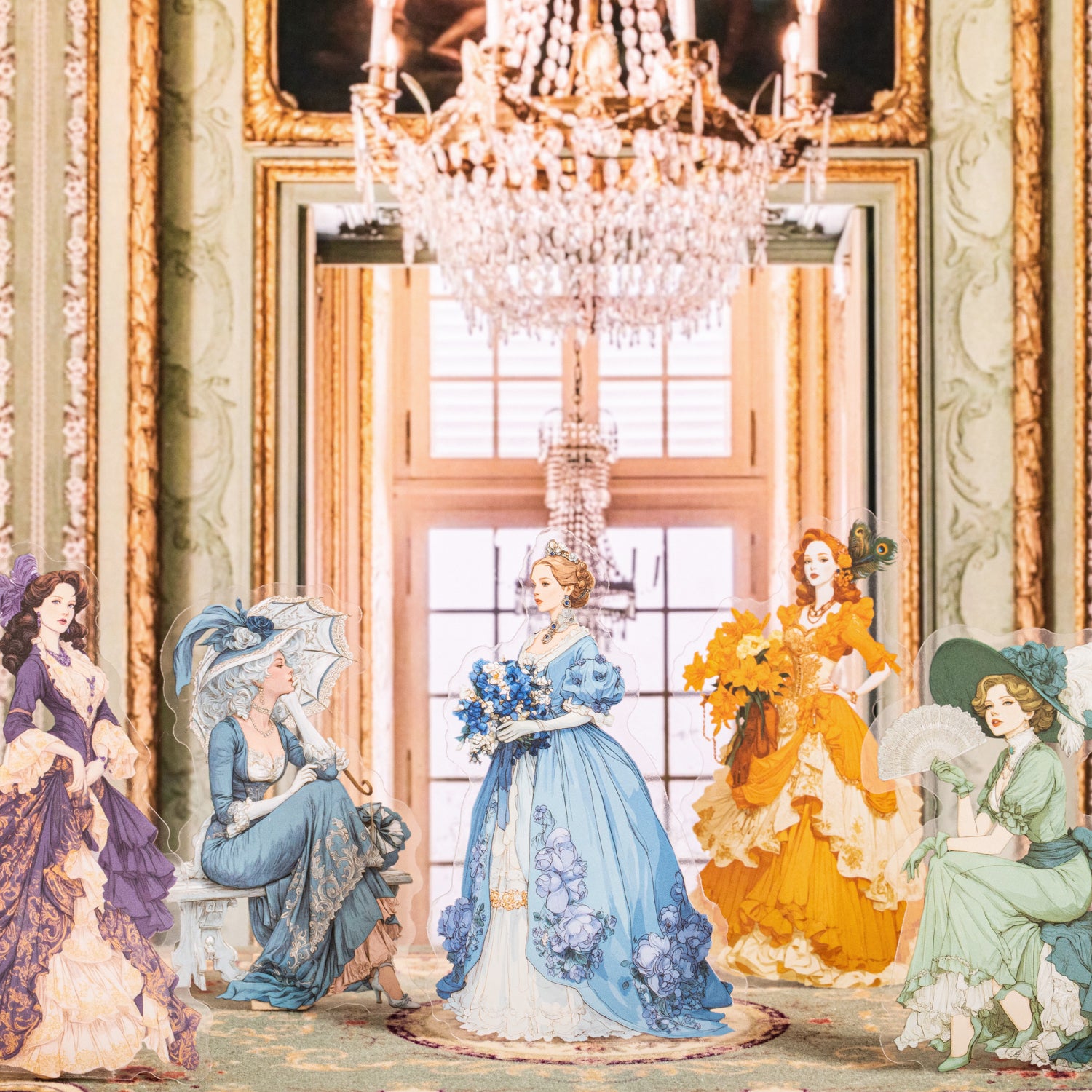 Rococo Dinner Banquet Vintage Characters PET Sticker for journaling and scrapbooking