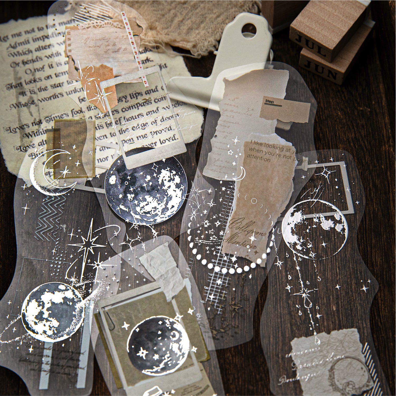 3D Silver Foiled Stars and Moons on Paper PET Stickers