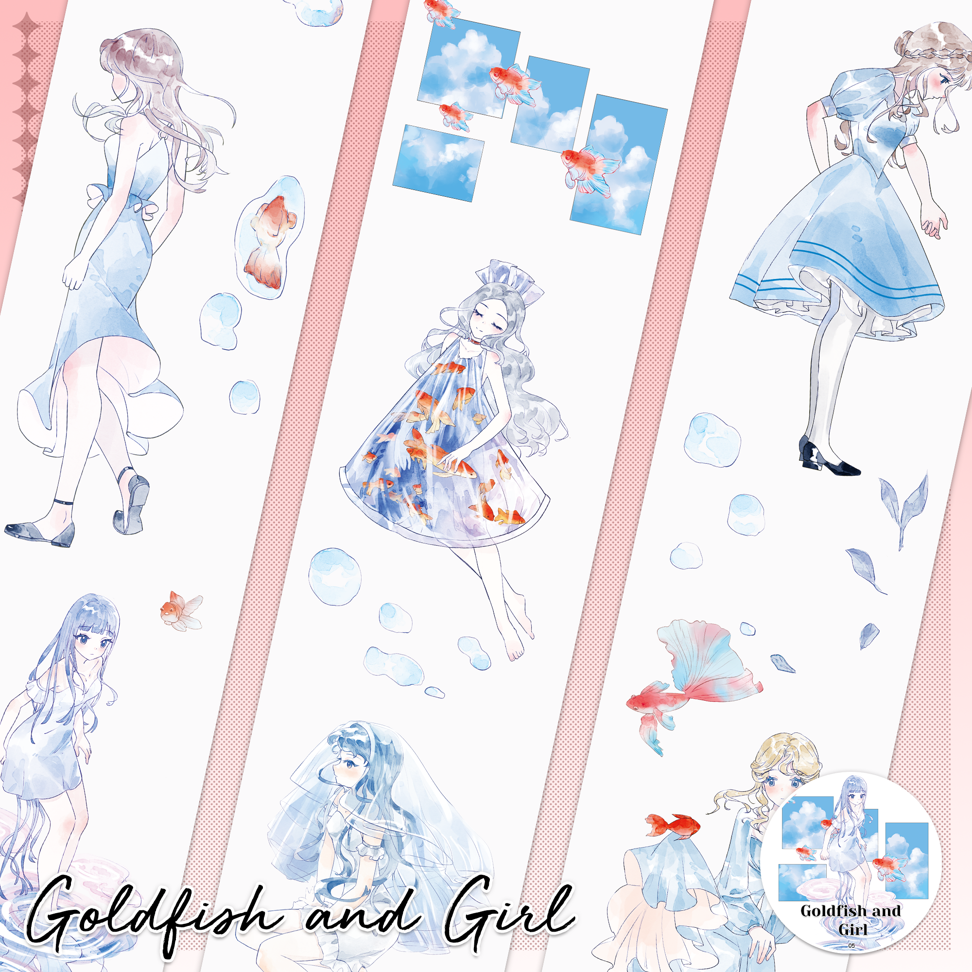 【MOOBOOM】Goldfish and Girl Pre-cut PET Tape