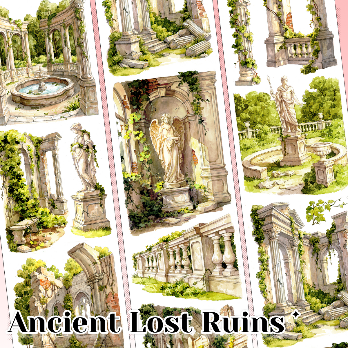 【MOOBOOM】Ancient Lost Ruins Pre-cut Landscape PET Tape