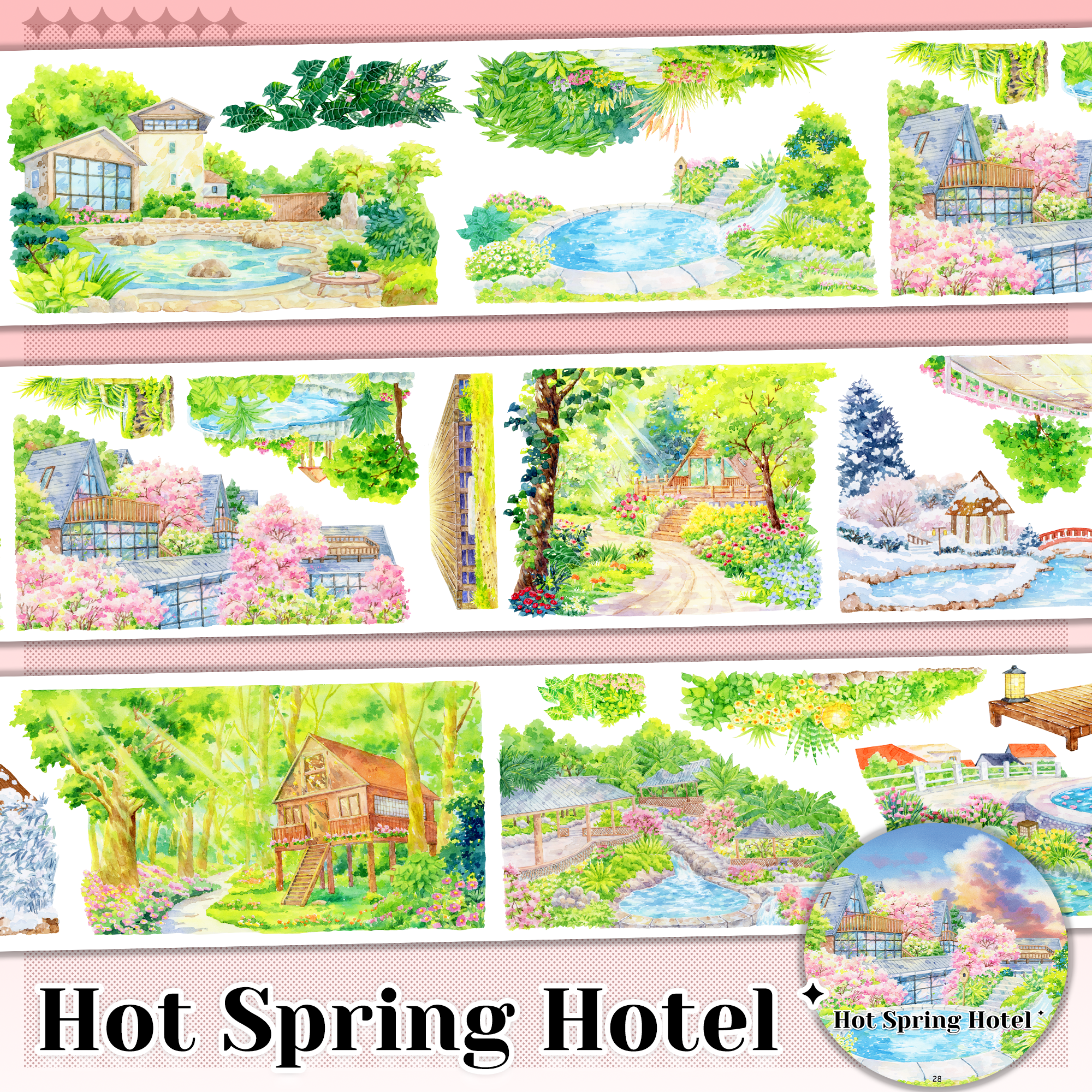MOOBOOM Hot Spring Hotel Pre-cut PET Landscape Tape for journaling