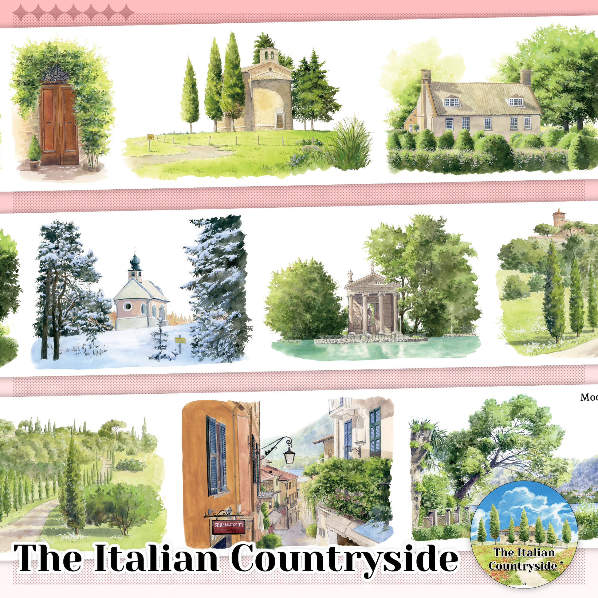 Italian Countryside pre-cut PET landscape tape for travel journaling and scrapbooking