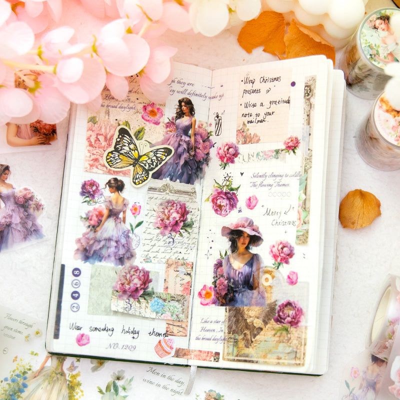 Girl Among Flowers Pre-cut Scrapbook Journal PET Tape