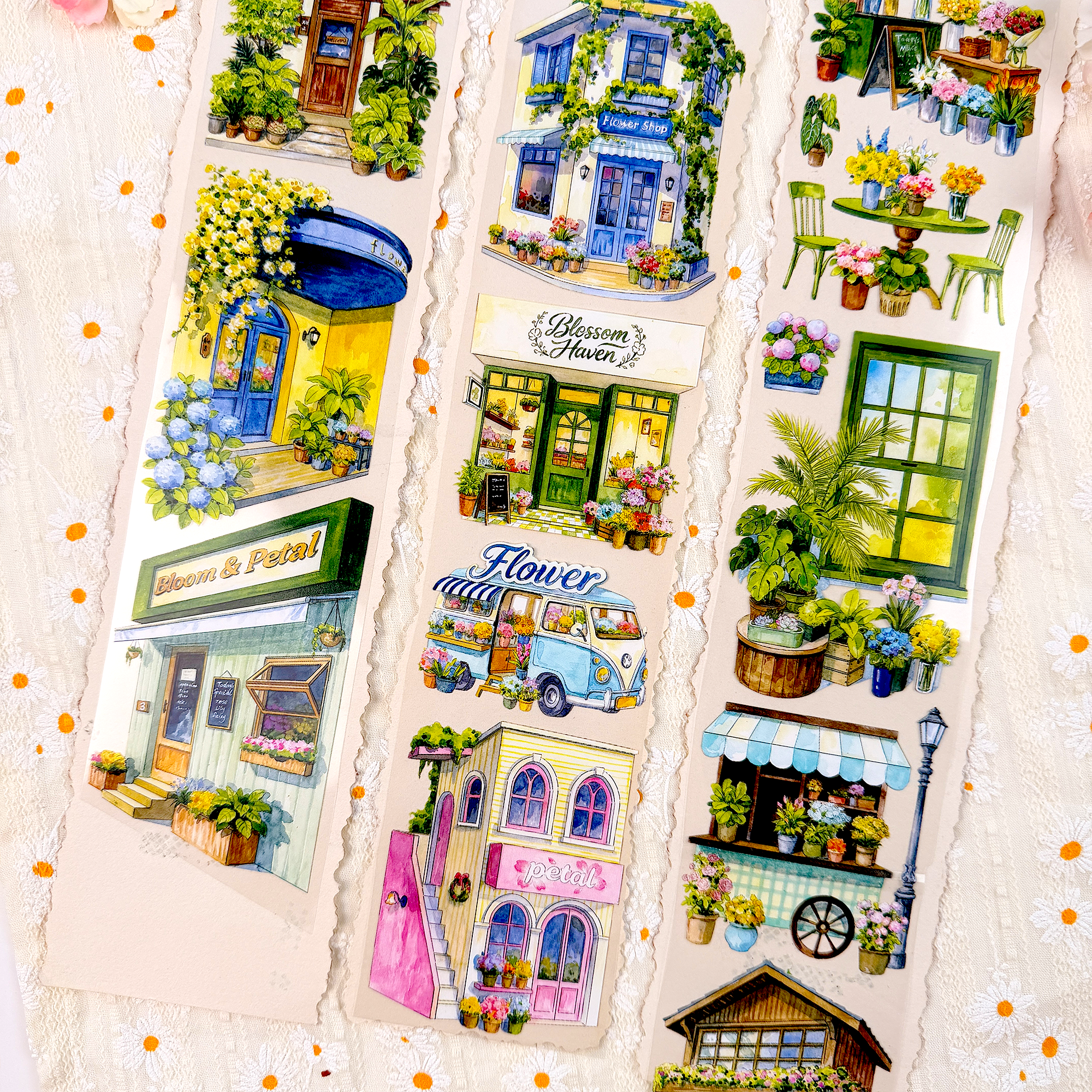 Flower shop PET tape applied to junk journal page