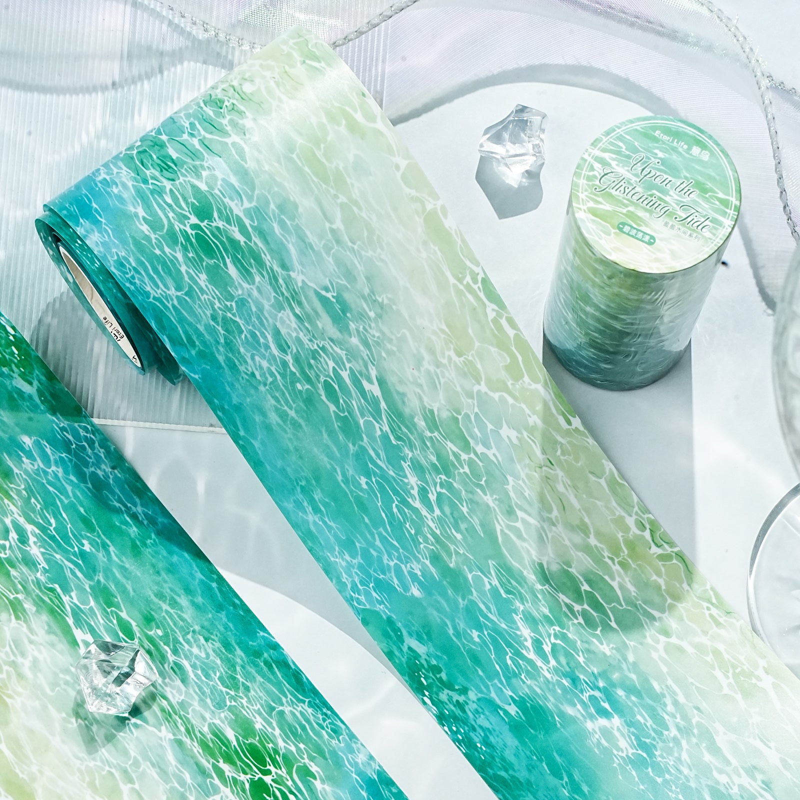 Water landscape PET tape strip for travel journals and planner pages