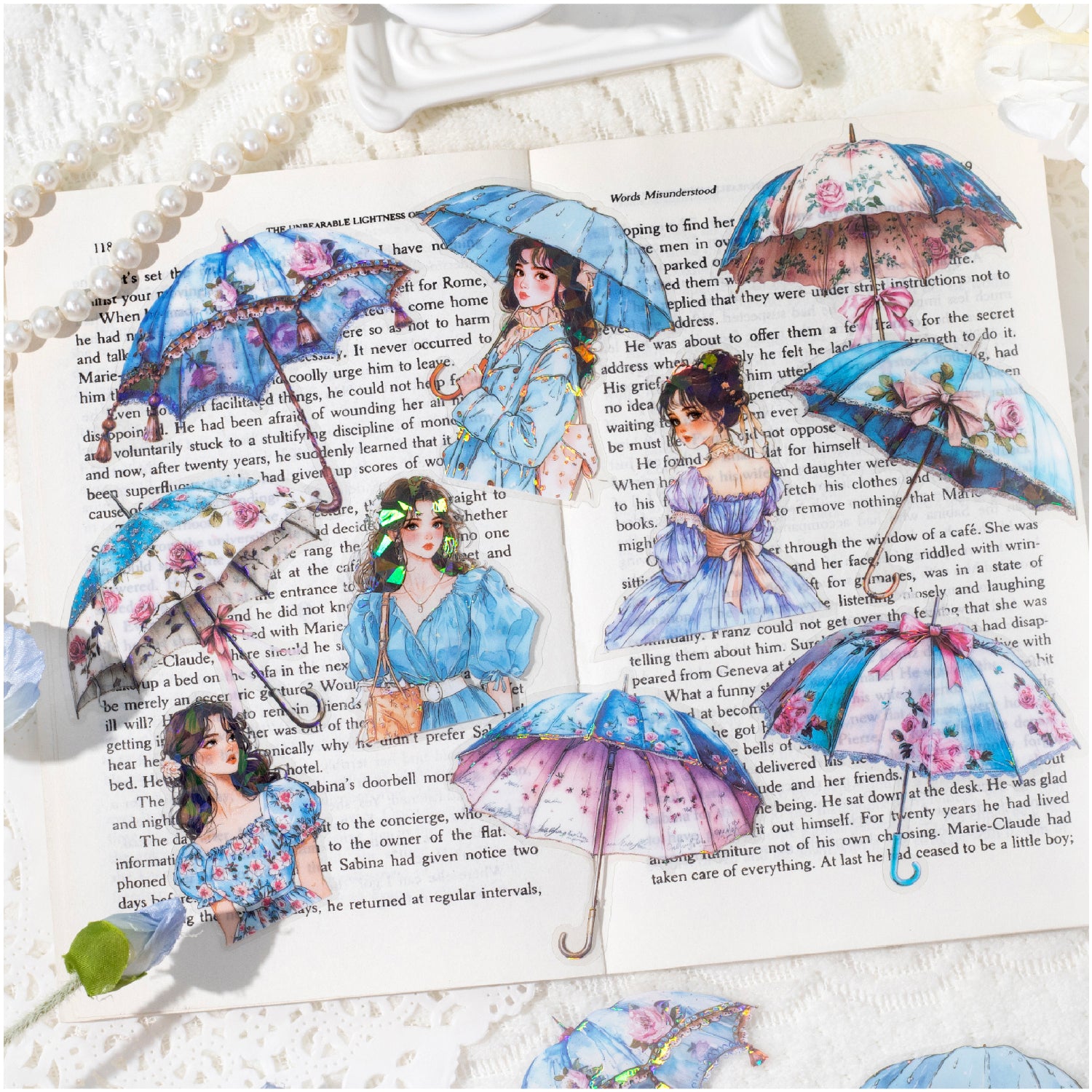 Rainy-day Beauty PET Sticker