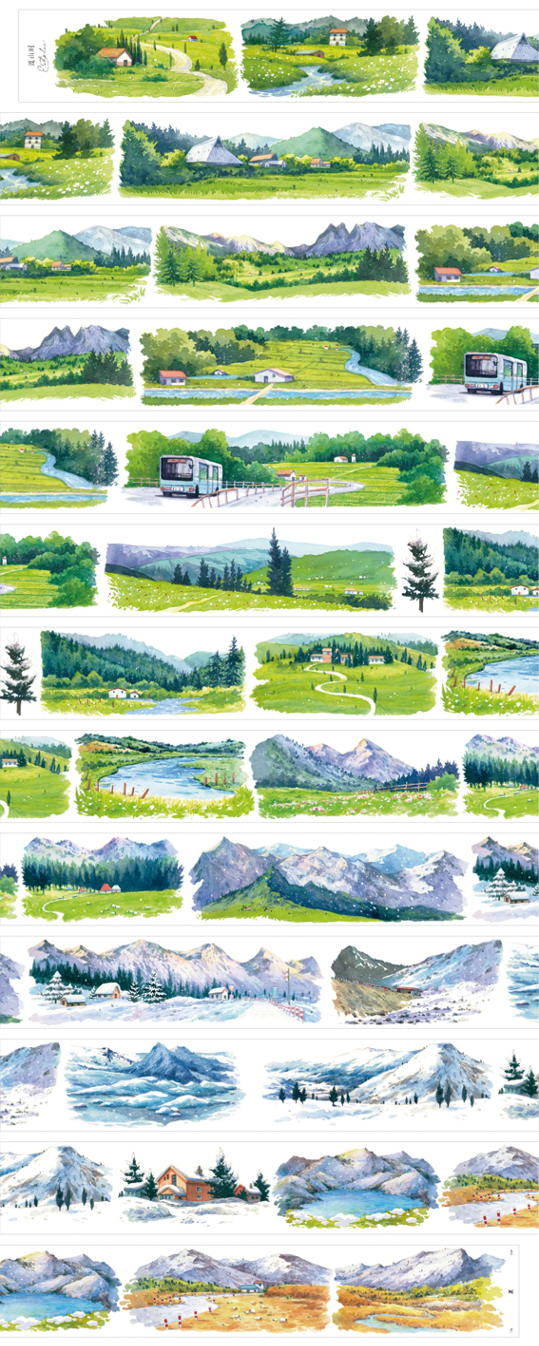 【Paper Domain】Four Seasons of Mountains and Rivers Landscape PET Tape (4.8cm*2.35M)