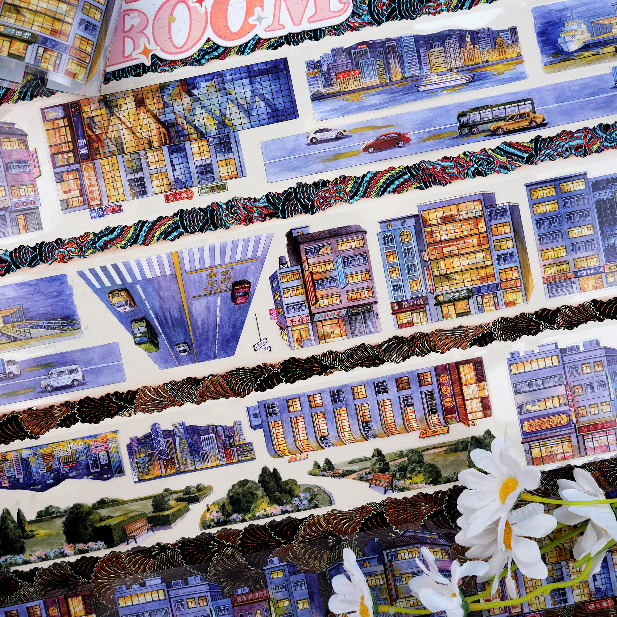 【MOOBOOM】Hong Kong Night  Pre-cut PET Landscaping Tape