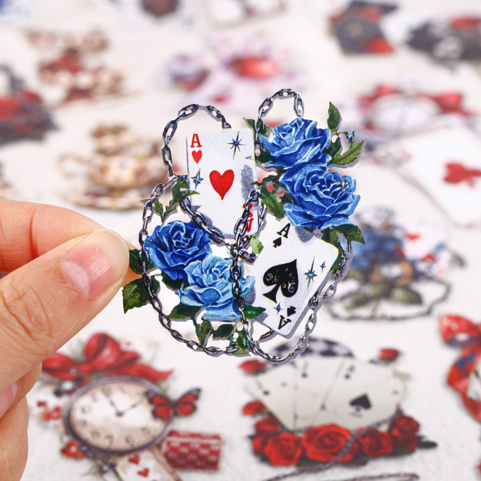 Playing Card Floral Theme Stickers for journaling and scrapbooking