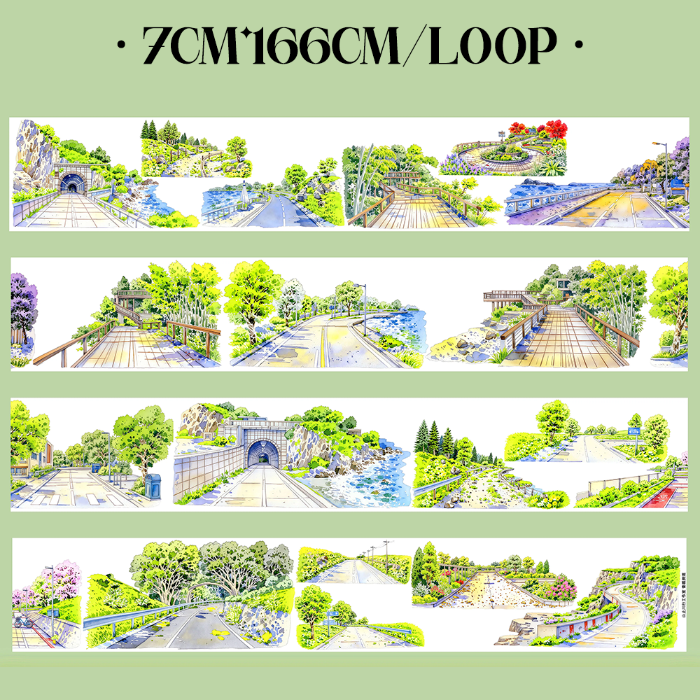 【SZCX】Spring Outing Path Landscape PET Tape For Scrapbooking and Journaling