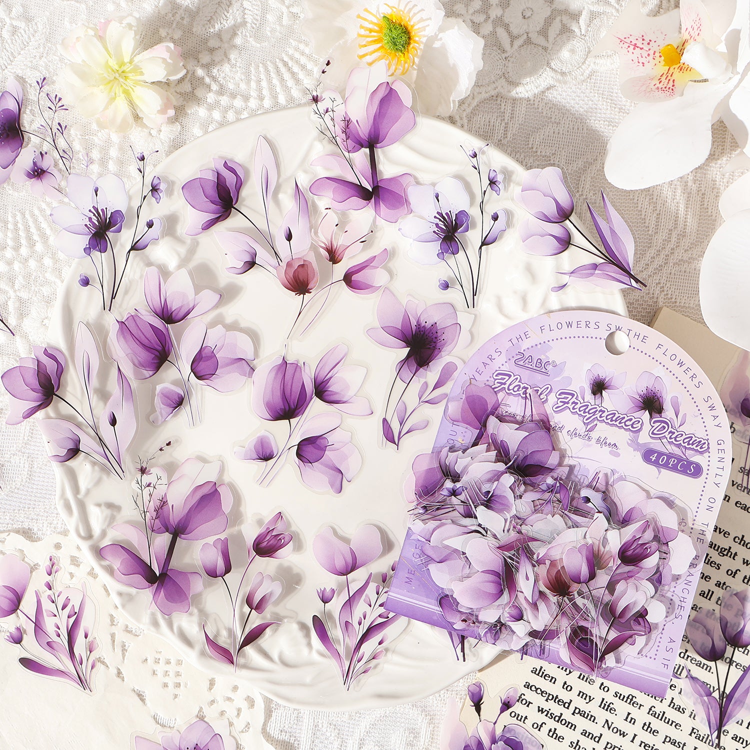 Six-colored Flower PET Sticker for journaling and scrapbooking
