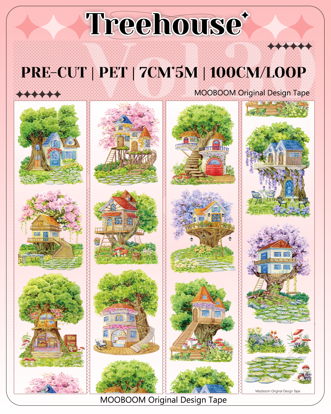 Treehouse forest journaling washi tape PET pre-cut landscape frames