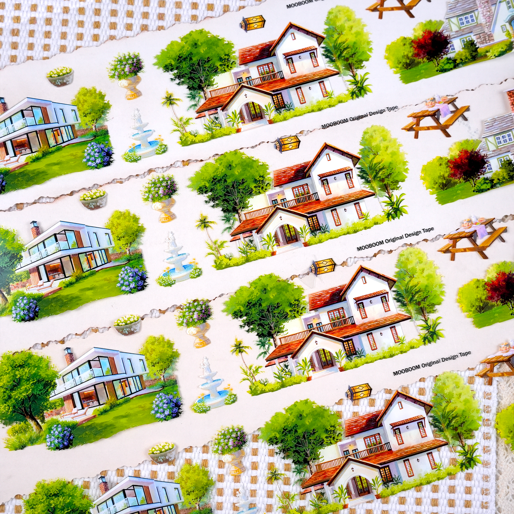 MOOBOOM Modern Villa Pre-cut PET Landscaping Tape for journaling and scrapbooking