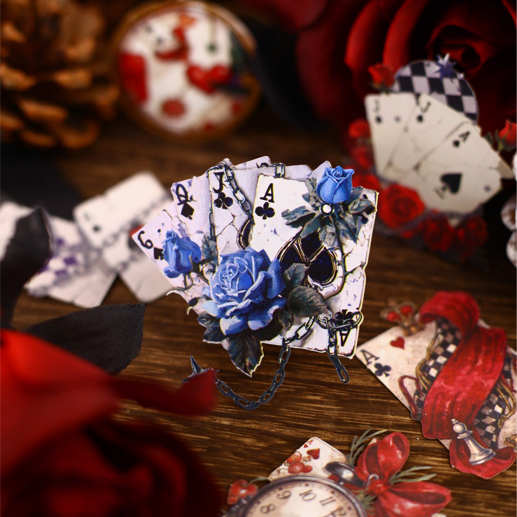 Playing Card Floral Theme Stickers for journaling and scrapbooking
