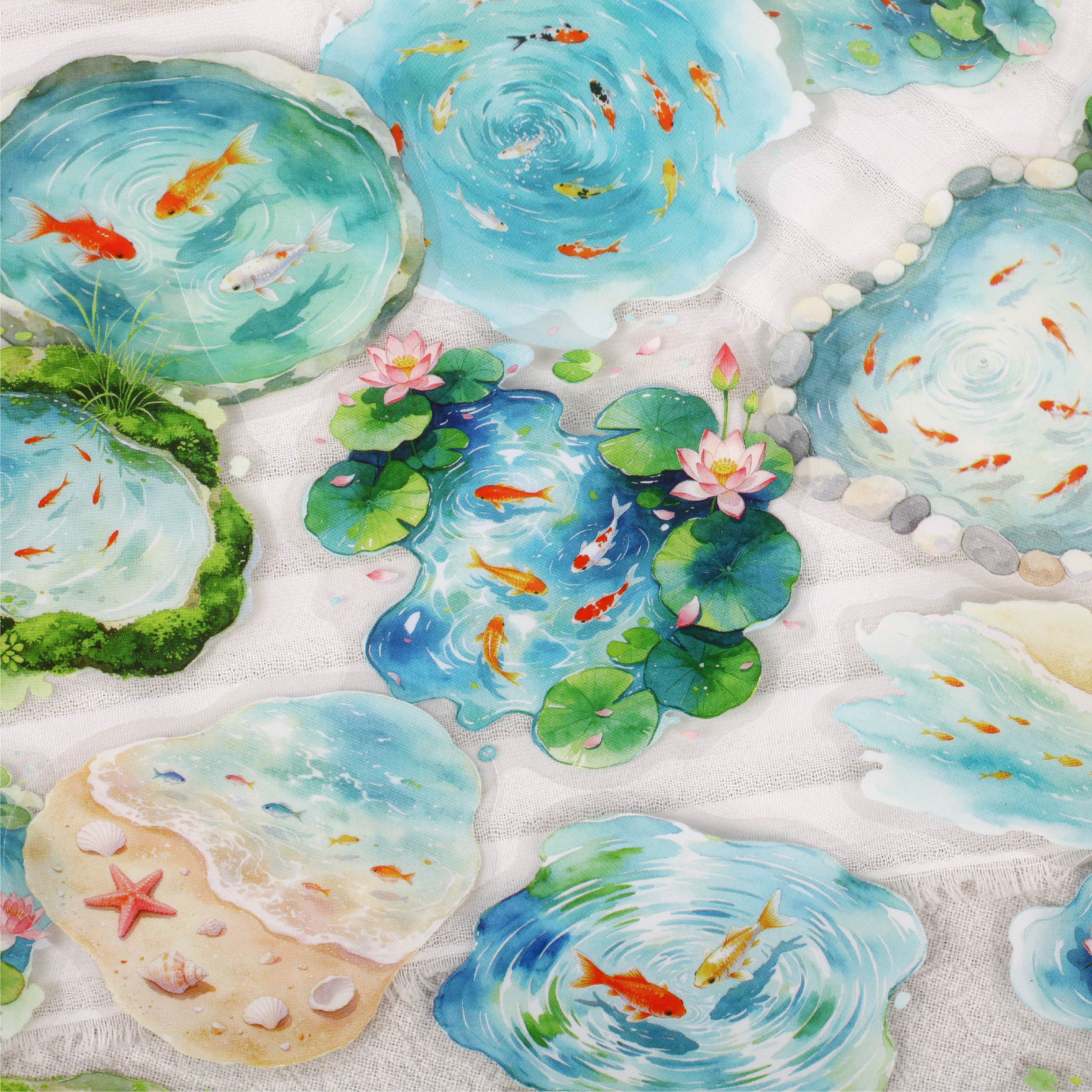 Clear Pond Reflecting Carp Sticker for journaling and scrapbooking