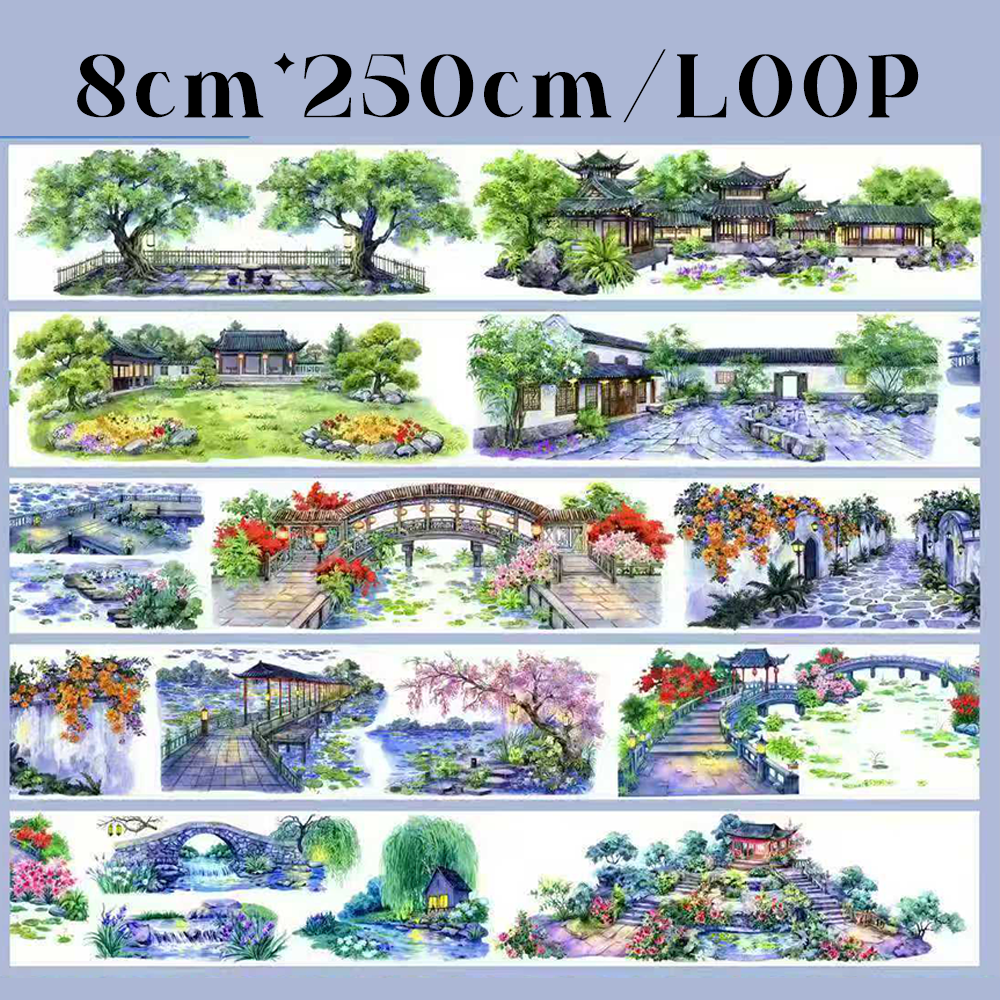 【SZCX】Moonlit Courtyard Pavilion Landscape PET Tape