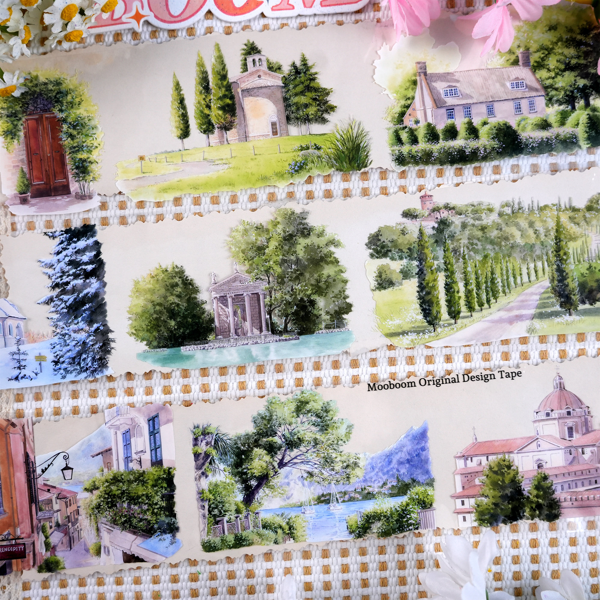 European countryside decorative PET tape for planners, cards, and paper crafts