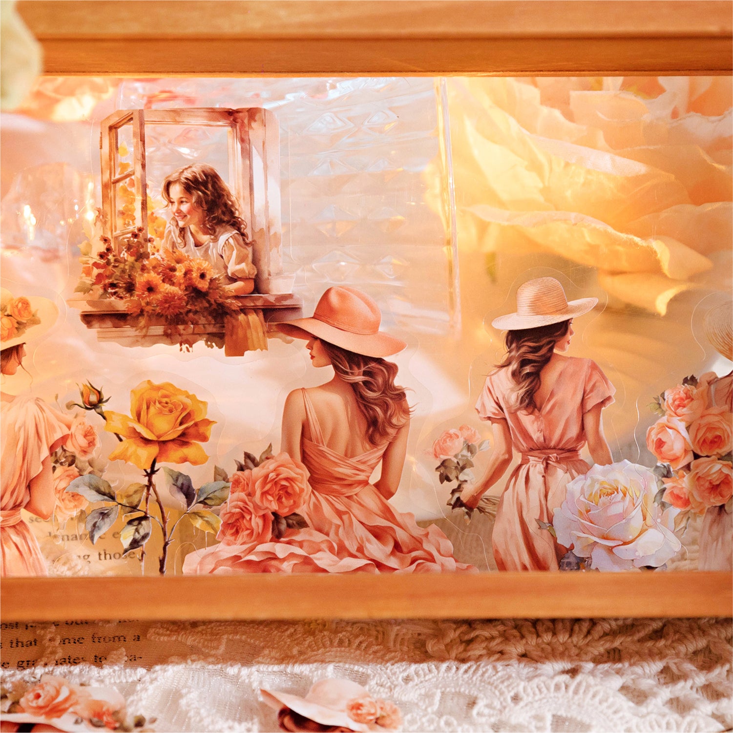 Girl and Flower Scrapbooking Journaling PET Sticker